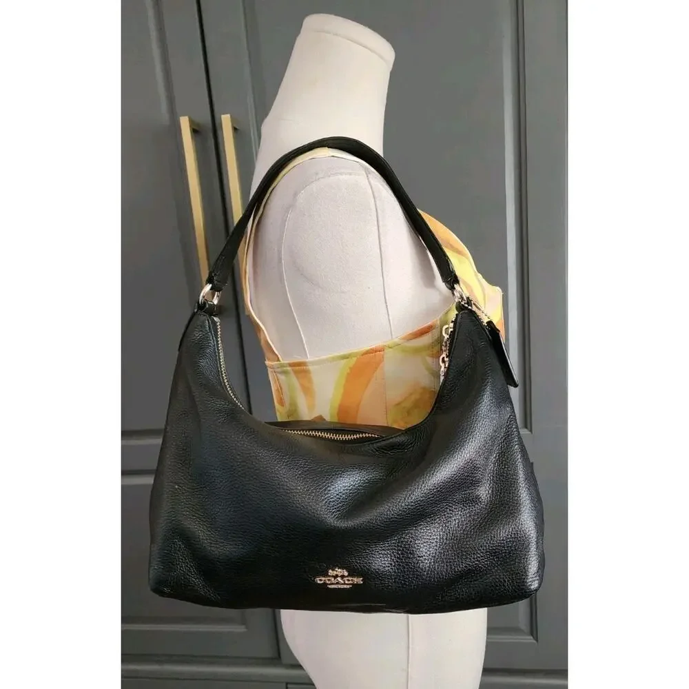 Coach East/West Black Celeste Hobo Shoulder Pebbled Leather Bag W/ Hang Tag